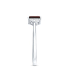 Certified Natural Garnet Emerald Cut Engagement Ring With Diamond Trio AAA - Rosec Jewels