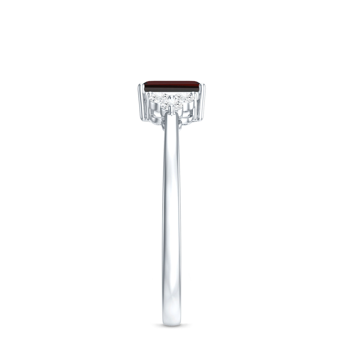 Certified Natural Garnet Emerald Cut Engagement Ring With Diamond Trio AAA - Rosec Jewels