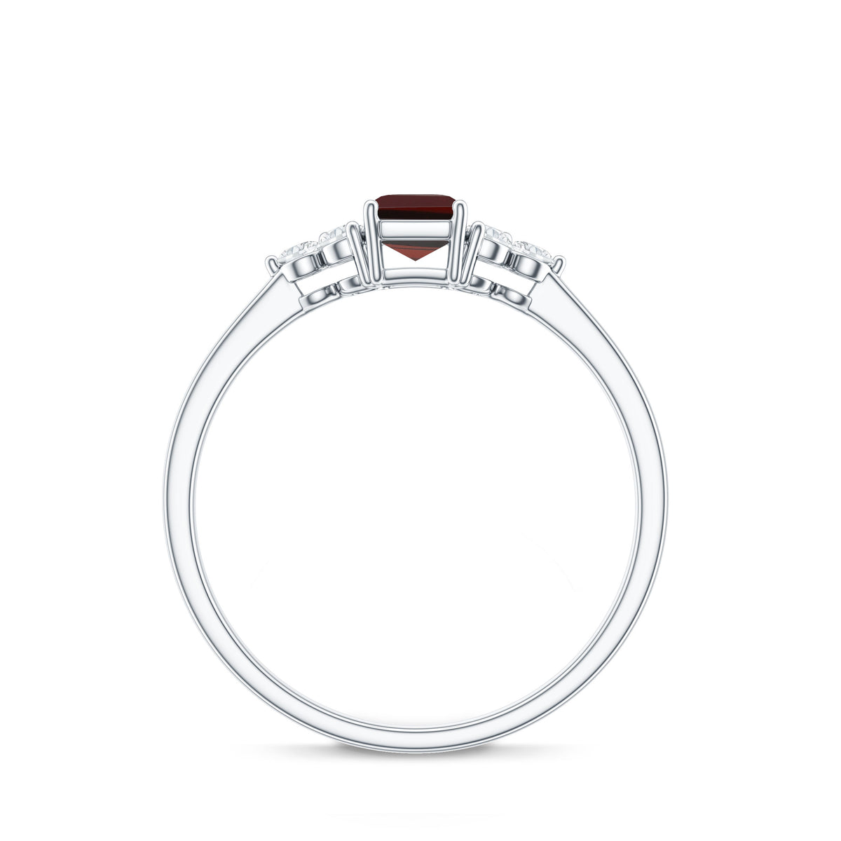 Certified Natural Garnet Emerald Cut Engagement Ring With Diamond Trio AAA - Rosec Jewels