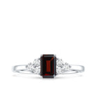 Certified Natural Garnet Emerald Cut Engagement Ring With Diamond Trio AAA - Rosec Jewels