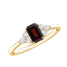 Certified Natural Garnet Emerald Cut Engagement Ring With Diamond Trio AAA - Rosec Jewels