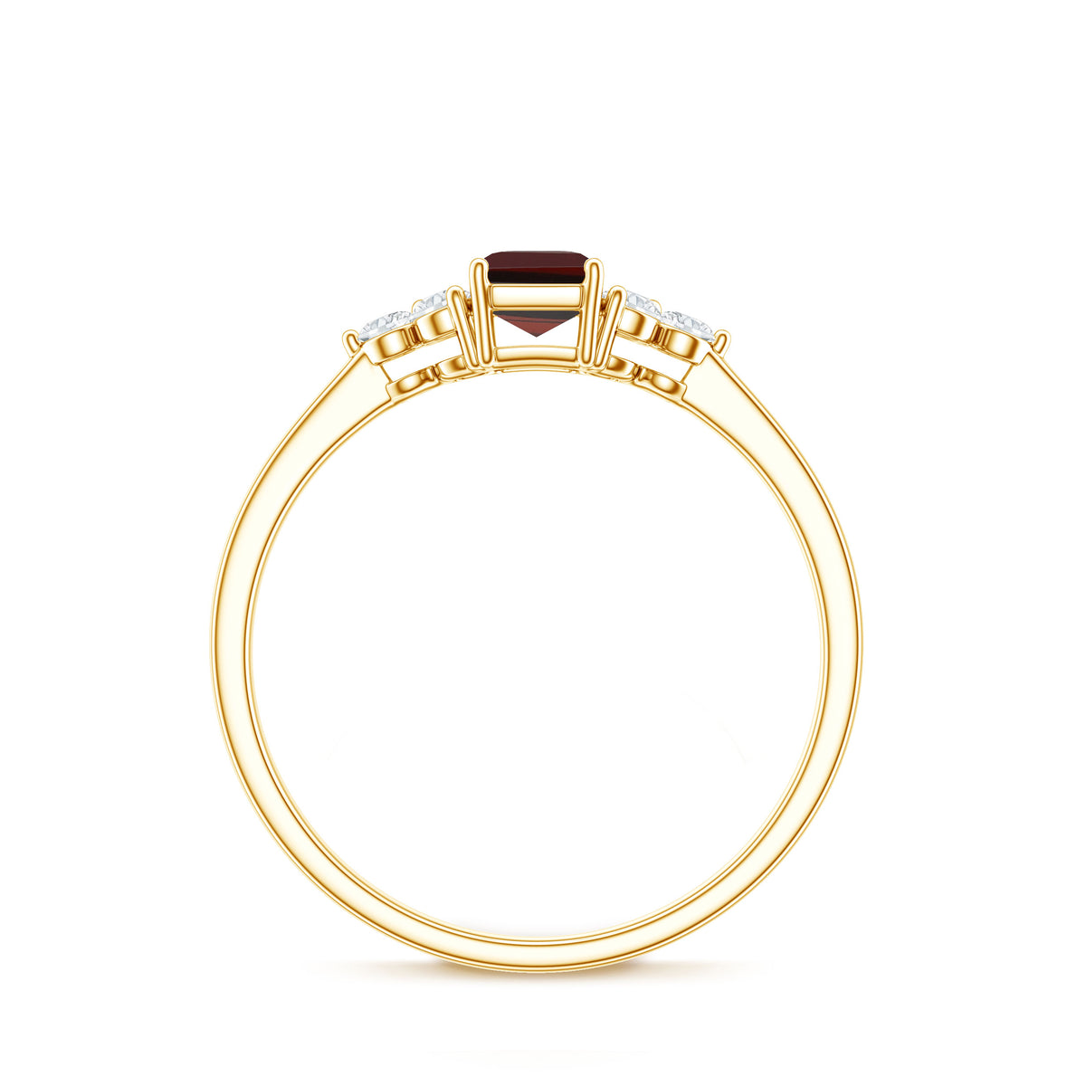 Certified Natural Garnet Emerald Cut Engagement Ring With Diamond Trio AAA - Rosec Jewels