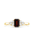 Certified Natural Garnet Emerald Cut Engagement Ring With Diamond Trio AAA - Rosec Jewels