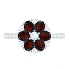 Natural Garnet Flower Engagement Ring with Diamond AAA - Rosec Jewels