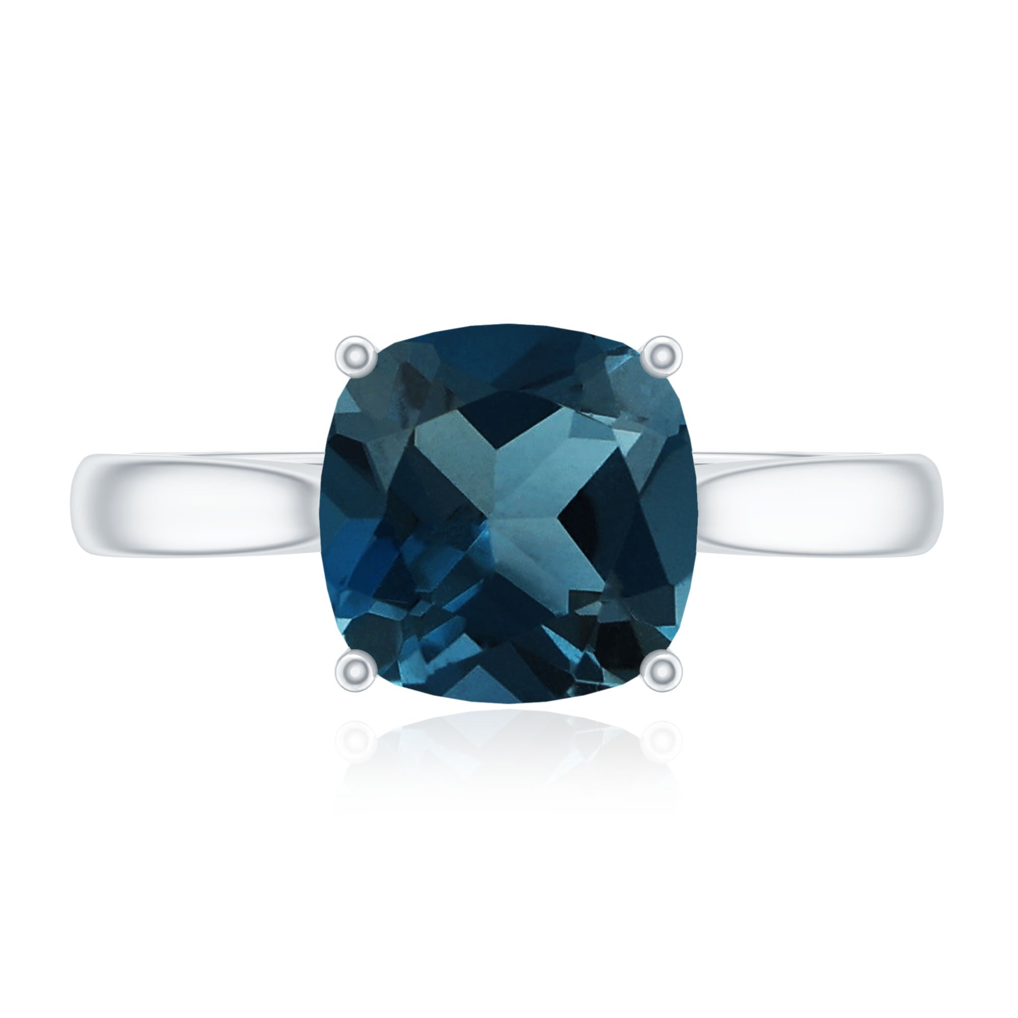 Rosec Jewels-Solitaire Cushion Cut London Blue Topaz Cathedral Engagement Ring
