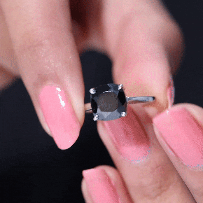 Cushion Cut Lab Grown Black Diamond Solitaire Simple Engagement Ring Lab Created Black Diamond - ( AAAA ) - Quality - Rosec Jewels