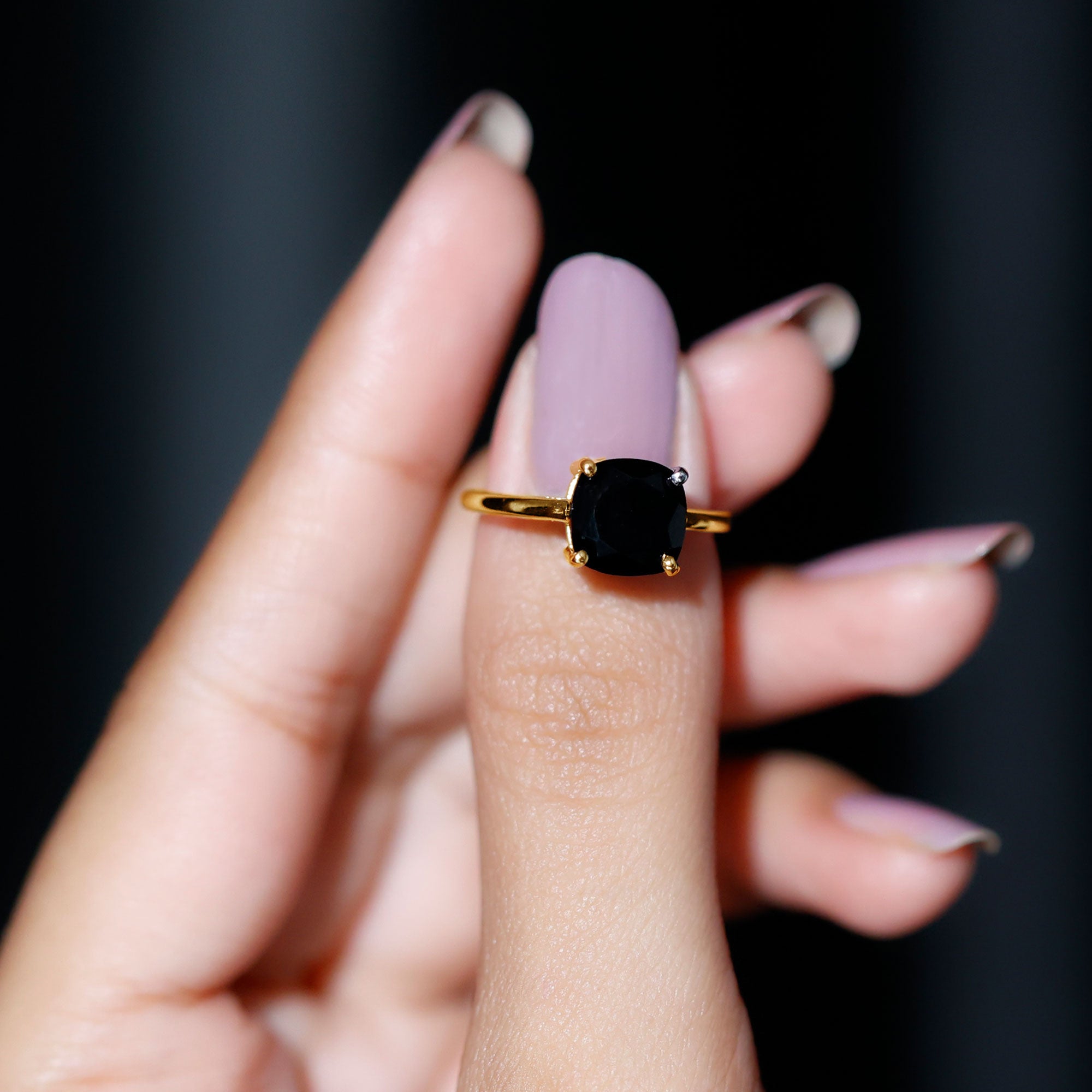 Cushion Cut Lab Grown Black Diamond Solitaire Simple Engagement Ring Lab Created Black Diamond - ( AAAA ) - Quality - Rosec Jewels