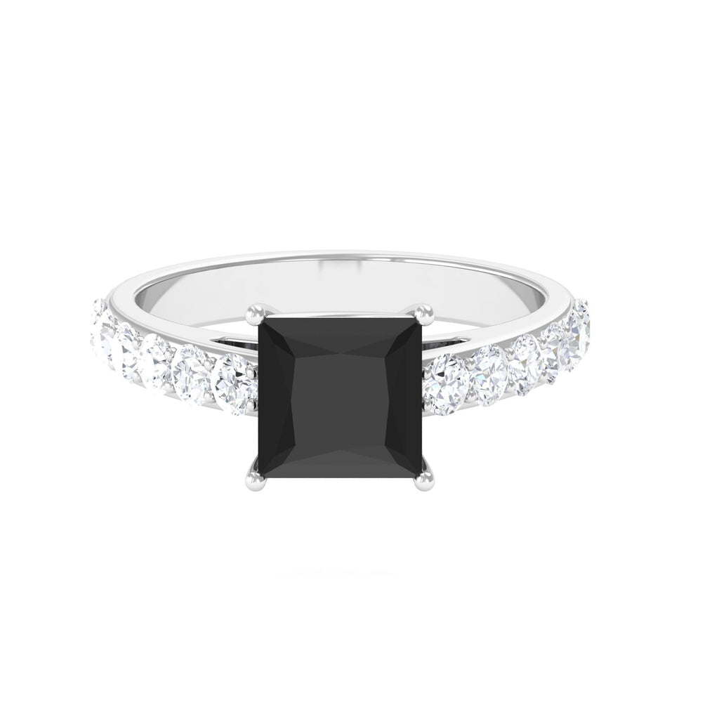 Lab Created Black Diamond Solitaire Ring with Moissanite Lab Created Black Diamond - ( AAAA ) - Quality - Rosec Jewels