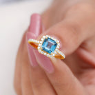 Asscher Cut London Blue Topaz Halo Engagement Ring with Diamond London Blue Topaz - ( AAA ) - Quality - Rosec Jewels