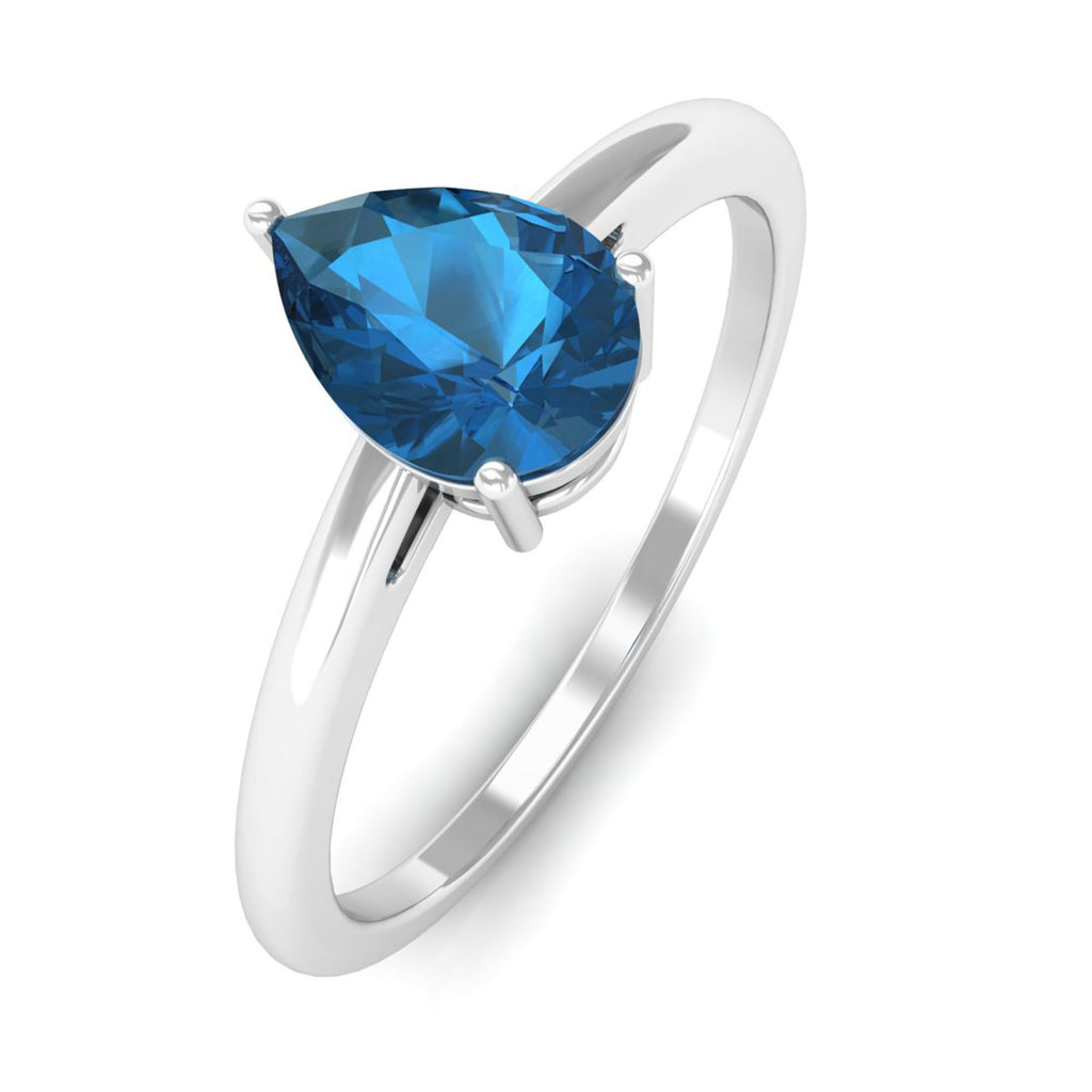 1 CT Pear Shaped London Blue Topaz Solitaire and Simple Gold Ring London Blue Topaz - ( AAA ) - Quality - Rosec Jewels