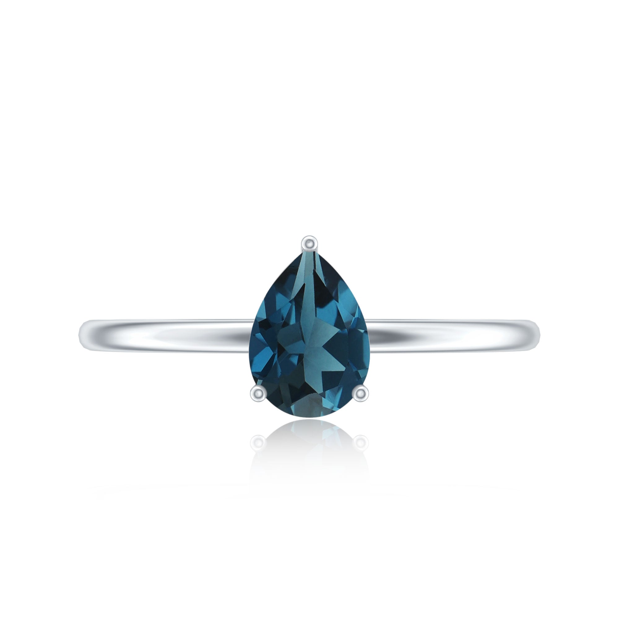 5X7MM Pear Shaped London Blue Topaz Solitaire Ring AAA - Rosec Jewels