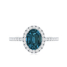 6X8mm Oval Cut London Blue Topaz Classic Engagement Ring with Diamond Halo AAA - Rosec Jewels