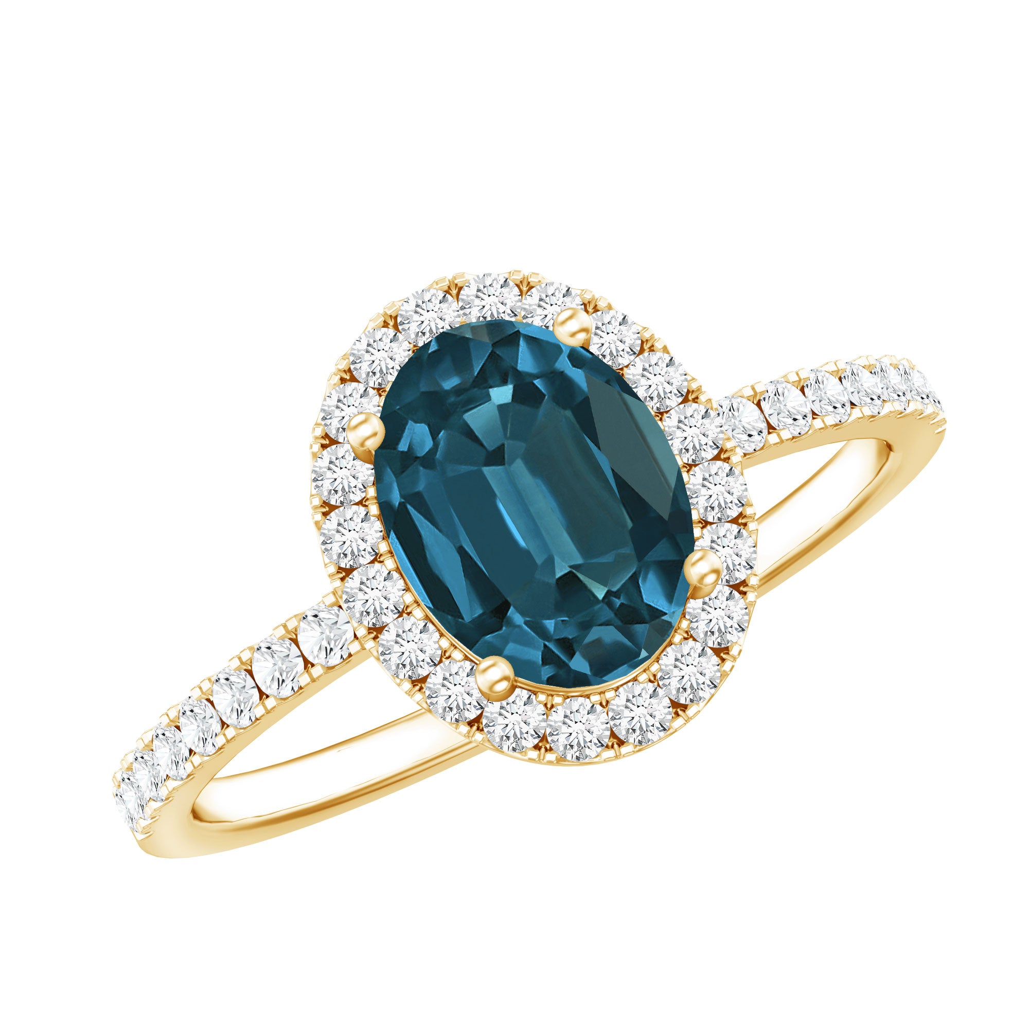 6X8mm Oval Cut London Blue Topaz Classic Engagement Ring with Diamond Halo AAA - Rosec Jewels