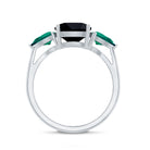 Certified Lab Grown Black Diamond 3 Stone Engagement Ring with Emerald AAAA ( Synthetic ) - Rosec Jewels