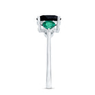 Certified Lab Grown Black Diamond 3 Stone Engagement Ring with Emerald AAAA ( Synthetic ) - Rosec Jewels
