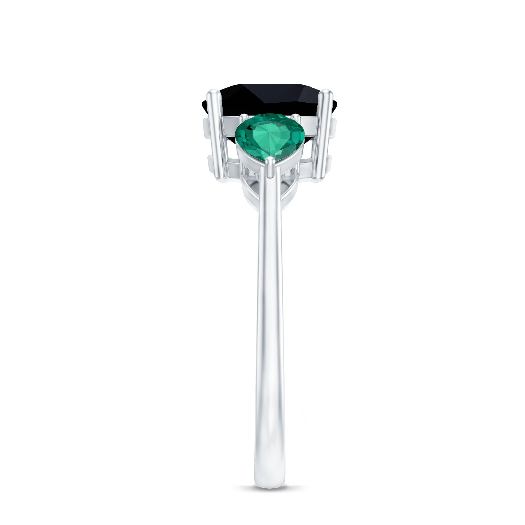 Certified Lab Grown Black Diamond 3 Stone Engagement Ring with Emerald AAAA ( Synthetic ) - Rosec Jewels