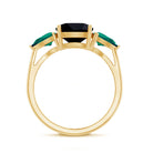 Certified Lab Grown Black Diamond 3 Stone Engagement Ring with Emerald AAAA ( Synthetic ) - Rosec Jewels