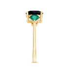 Certified Lab Grown Black Diamond 3 Stone Engagement Ring with Emerald AAAA ( Synthetic ) - Rosec Jewels