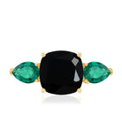 Certified Lab Grown Black Diamond 3 Stone Engagement Ring with Emerald AAAA ( Synthetic ) - Rosec Jewels