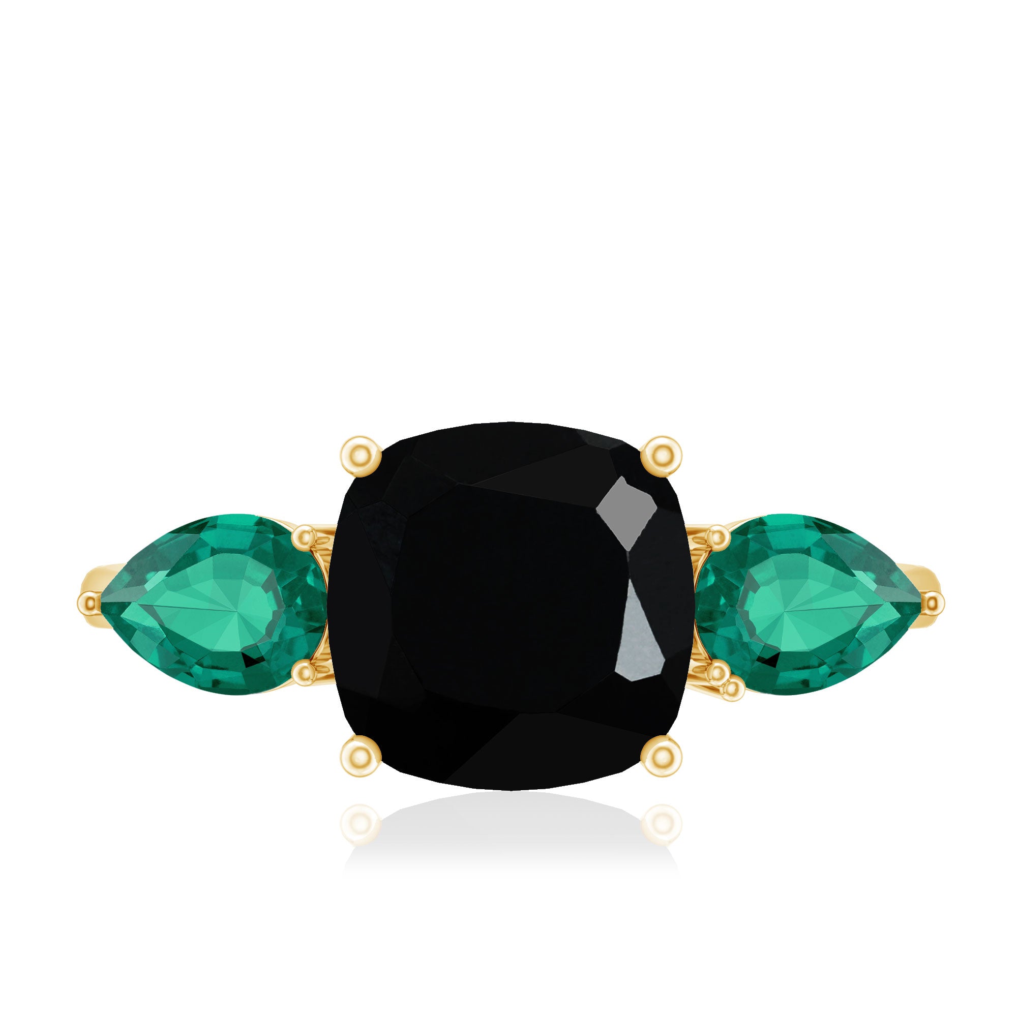 Certified Lab Grown Black Diamond 3 Stone Engagement Ring with Emerald AAAA ( Synthetic ) - Rosec Jewels