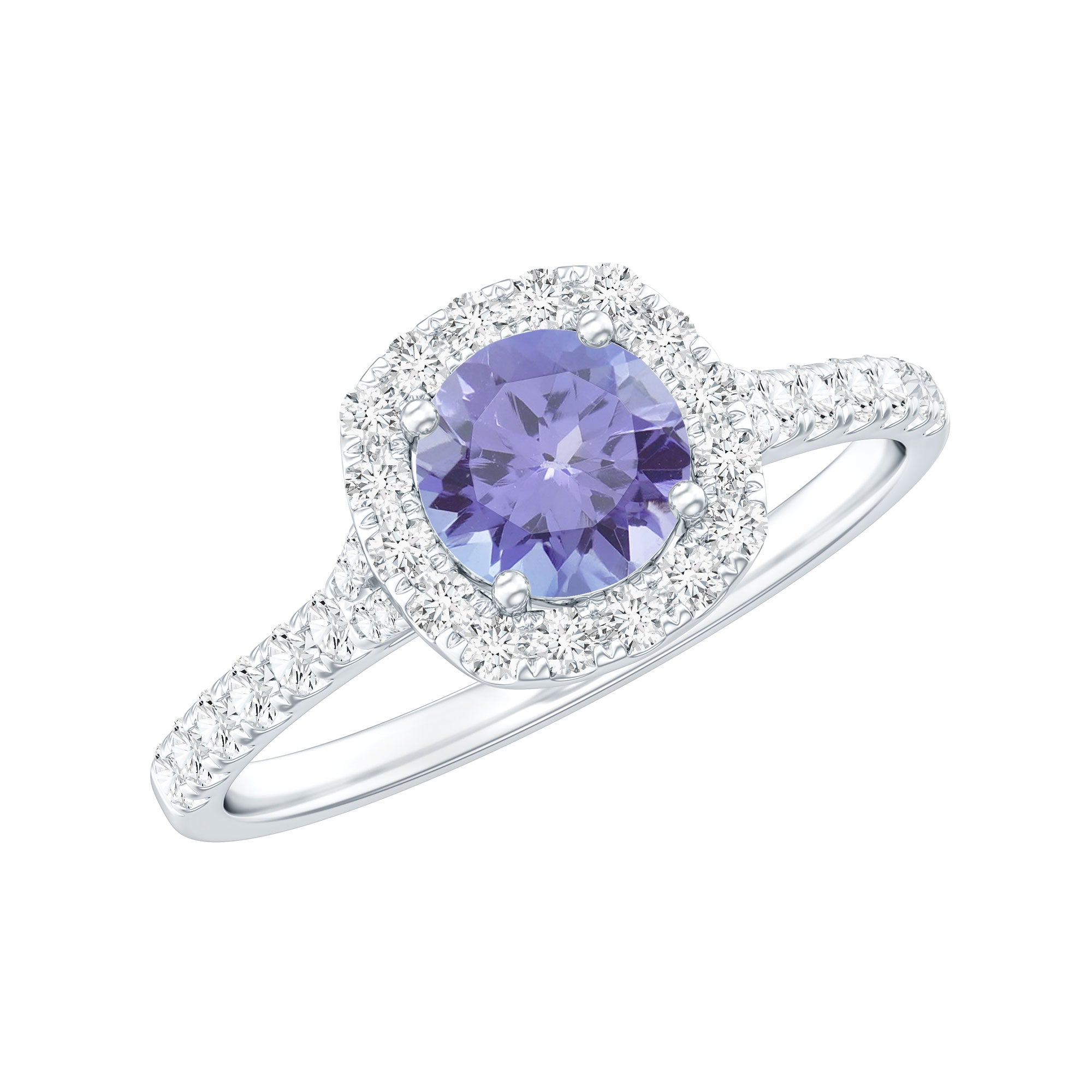 Genuine Tanzanite Halo Engagement Ring with Diamond AAA - Rosec Jewels