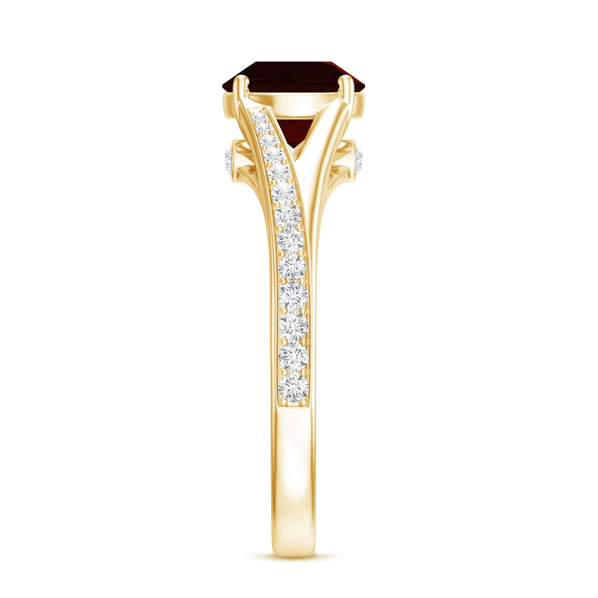 Natural Garnet Solitaire Engagement Ring with Diamond Split Shank AAA - Rosec Jewels