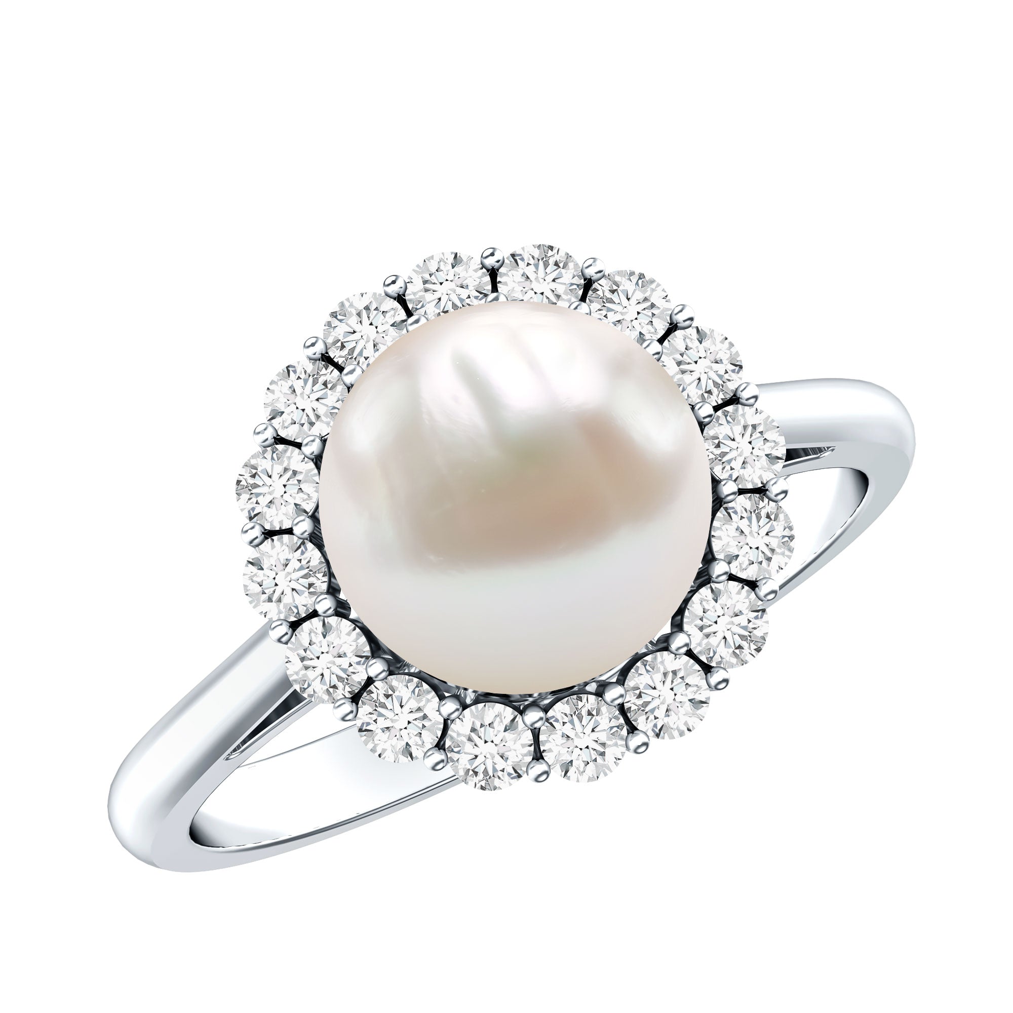 Real 7.4 Carat Freshwater Pearl Engagement Ring with Diamond Halo AAA - Rosec Jewels
