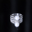 Natural White Pearl Wedding Bridal Ring Set with Moissanite AAA - Rosec Jewels