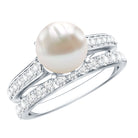 Natural White Pearl Wedding Bridal Ring Set with Moissanite AAA - Rosec Jewels