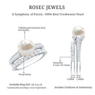 Natural White Pearl Wedding Bridal Ring Set with Moissanite AAA - Rosec Jewels