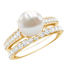 Natural White Pearl Wedding Bridal Ring Set with Moissanite AAA - Rosec Jewels