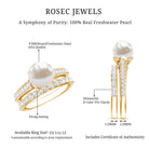 Natural White Pearl Wedding Bridal Ring Set with Moissanite AAA - Rosec Jewels