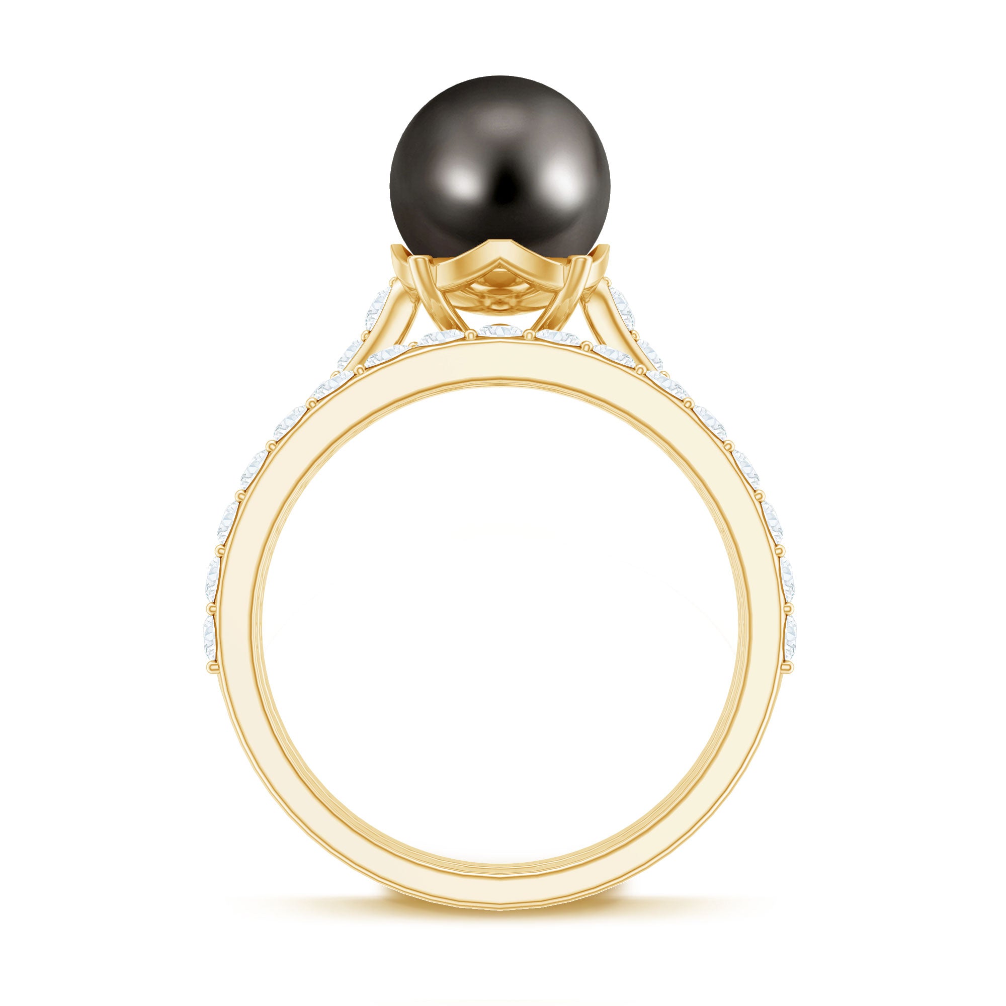 Rosec Jewels-Elegant Wedding Ring Set with 9.75 CT Tahitian Pearl and Moissanite