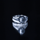 Designer Tahitian Black Pearl Wedding Ring Set with Moissanite AAA - Rosec Jewels