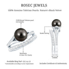 Designer Tahitian Black Pearl Wedding Ring Set with Moissanite AAA - Rosec Jewels