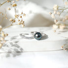 Designer Tahitian Black Pearl Wedding Ring Set with Moissanite AAA - Rosec Jewels