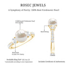 Cultured 7.4 Carat Freshwater Pearl Engagement Ring with Moissanite AAA - Rosec Jewels