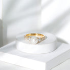 Cultured 7.4 Carat Freshwater Pearl Engagement Ring with Moissanite AAA - Rosec Jewels