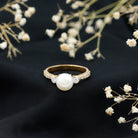 Cultured 7.4 Carat Freshwater Pearl Engagement Ring with Moissanite AAA - Rosec Jewels