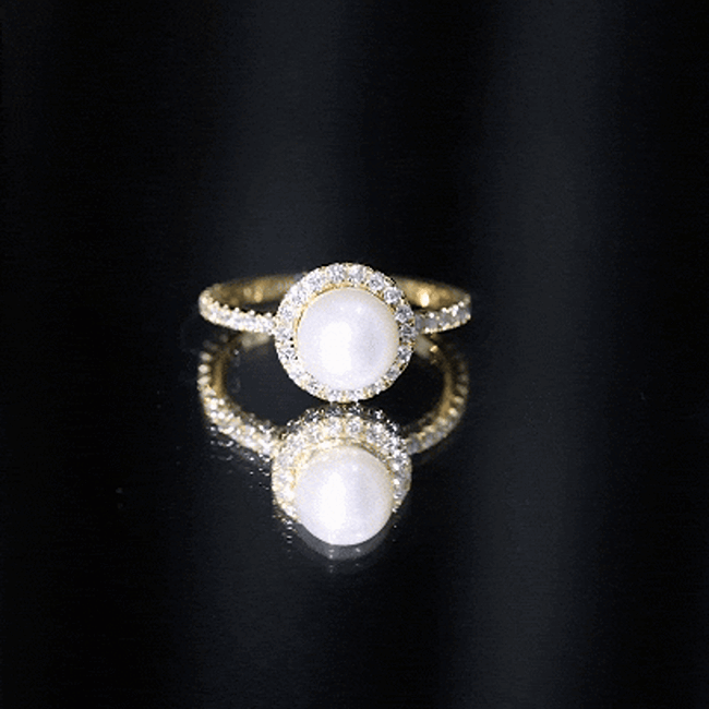 Rosec Jewels-Cultured 7.4 Carat Freshwater Pearl Diamond Engagement Ring with Halo