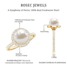 Cultured 7.4 Carat Freshwater Pearl Diamond Engagement Ring with Halo AAA - Rosec Jewels