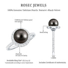 Halo Engagement Ring with Tahitian Pearl and Diamond AAA - Rosec Jewels
