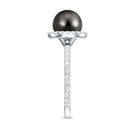 Halo Engagement Ring with Tahitian Pearl and Diamond AAA - Rosec Jewels