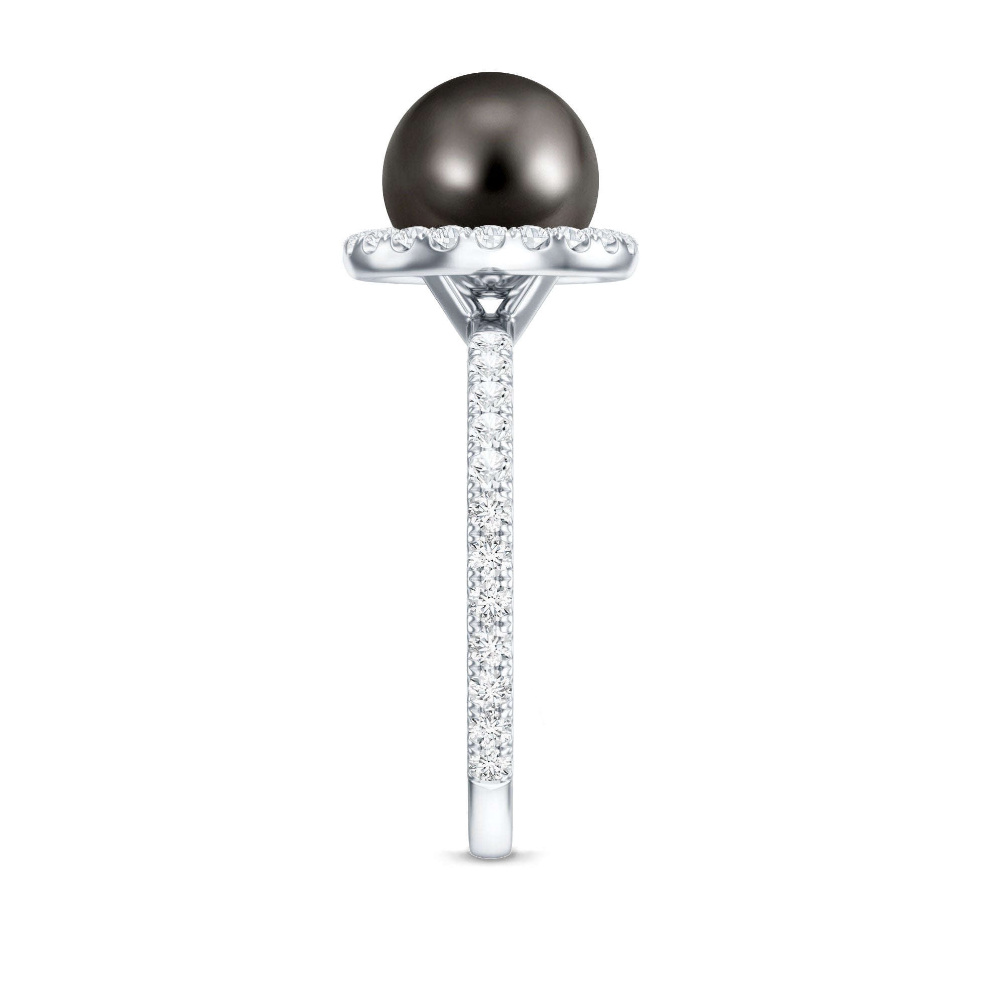 Rosec Jewels-Halo Engagement Ring with Tahitian Pearl and Diamond