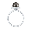 Halo Engagement Ring with Tahitian Pearl and Diamond AAA - Rosec Jewels