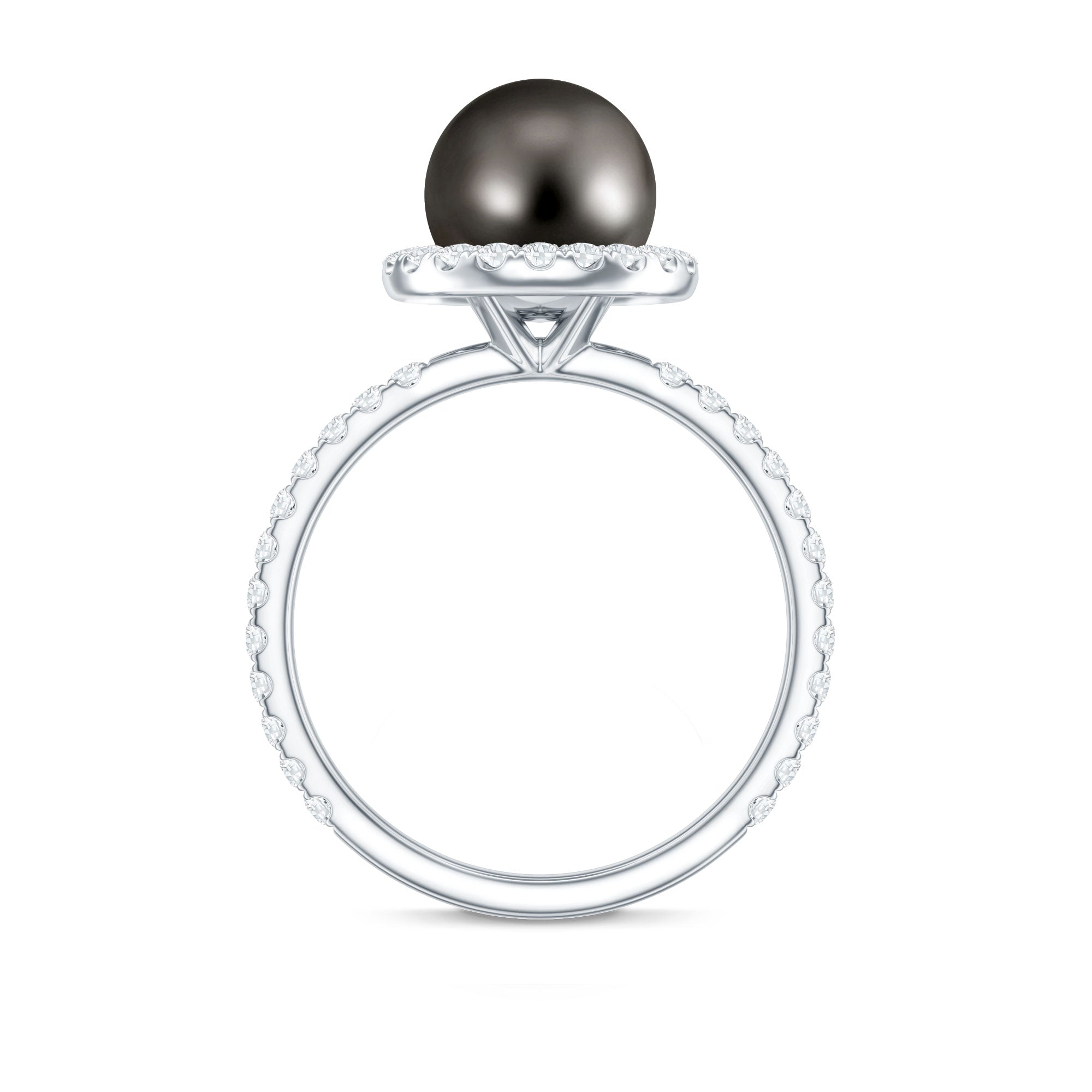 Rosec Jewels-Halo Engagement Ring with Tahitian Pearl and Diamond