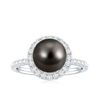 Halo Engagement Ring with Tahitian Pearl and Diamond AAA - Rosec Jewels