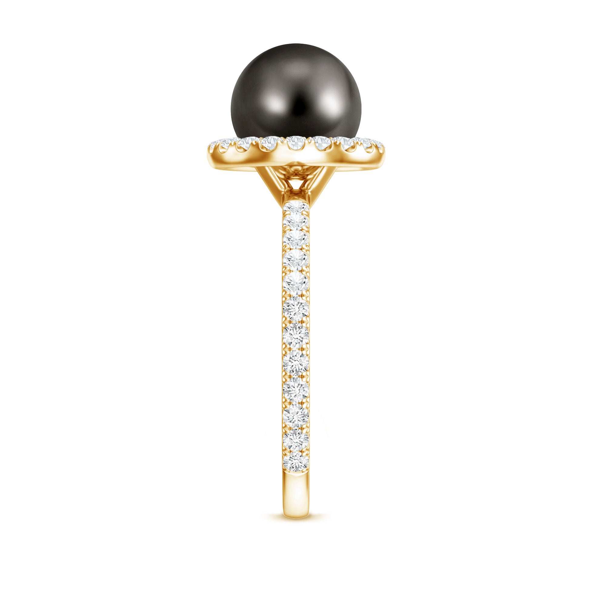 Rosec Jewels-Halo Engagement Ring with Tahitian Pearl and Diamond
