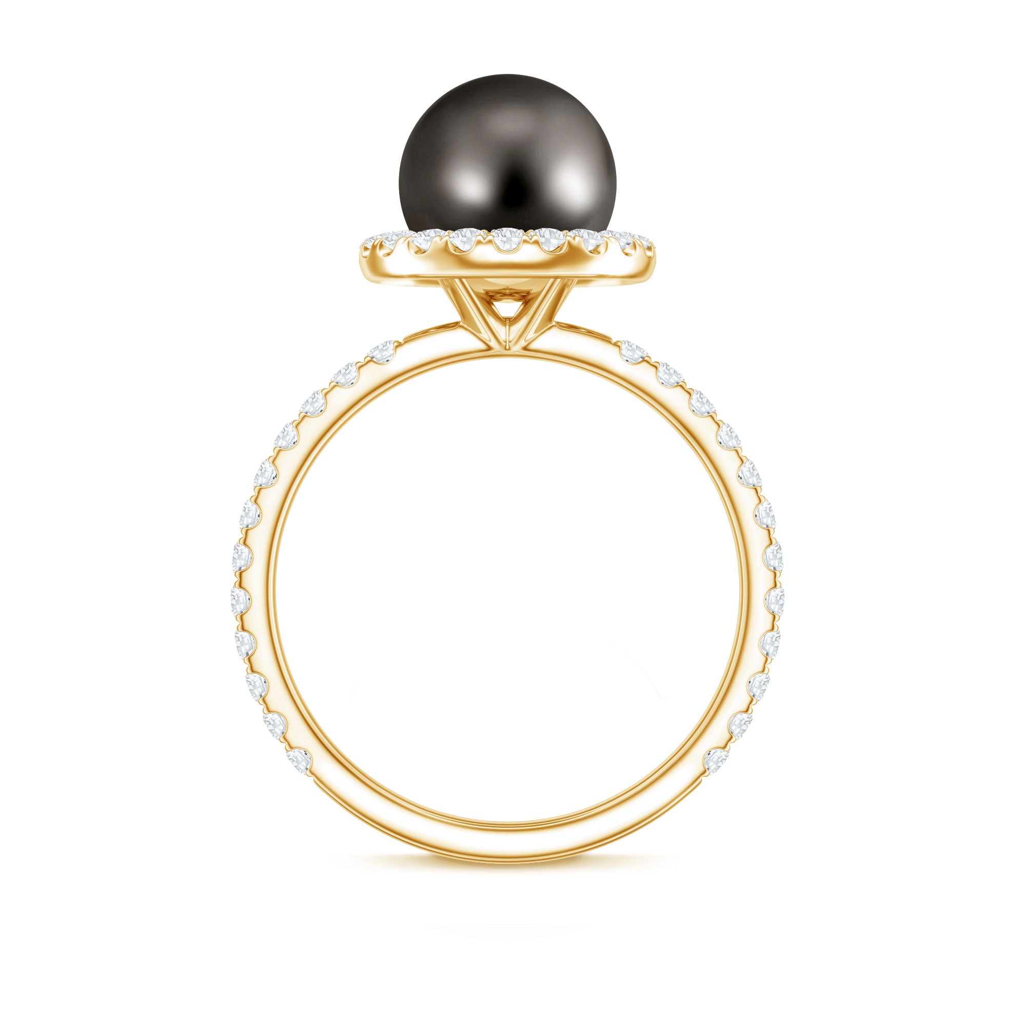 Rosec Jewels-Halo Engagement Ring with Tahitian Pearl and Diamond