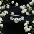 Rosec Jewels-Natural Tahitian Pearl Cathedral Engagement Ring with Diamond Side Stones